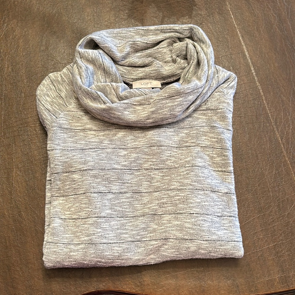 Loft sweater gray with black stripe a bit of white in background   Size small
